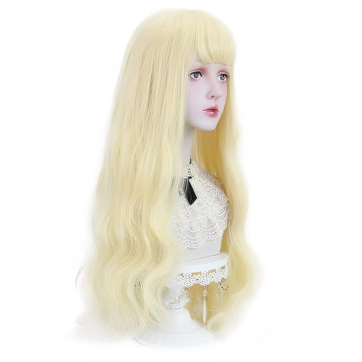 Long Blonde Synthetic Wig with Bangs - Natural Long Wavy Cosplay Wigs for Women Halloween Christmas 30\