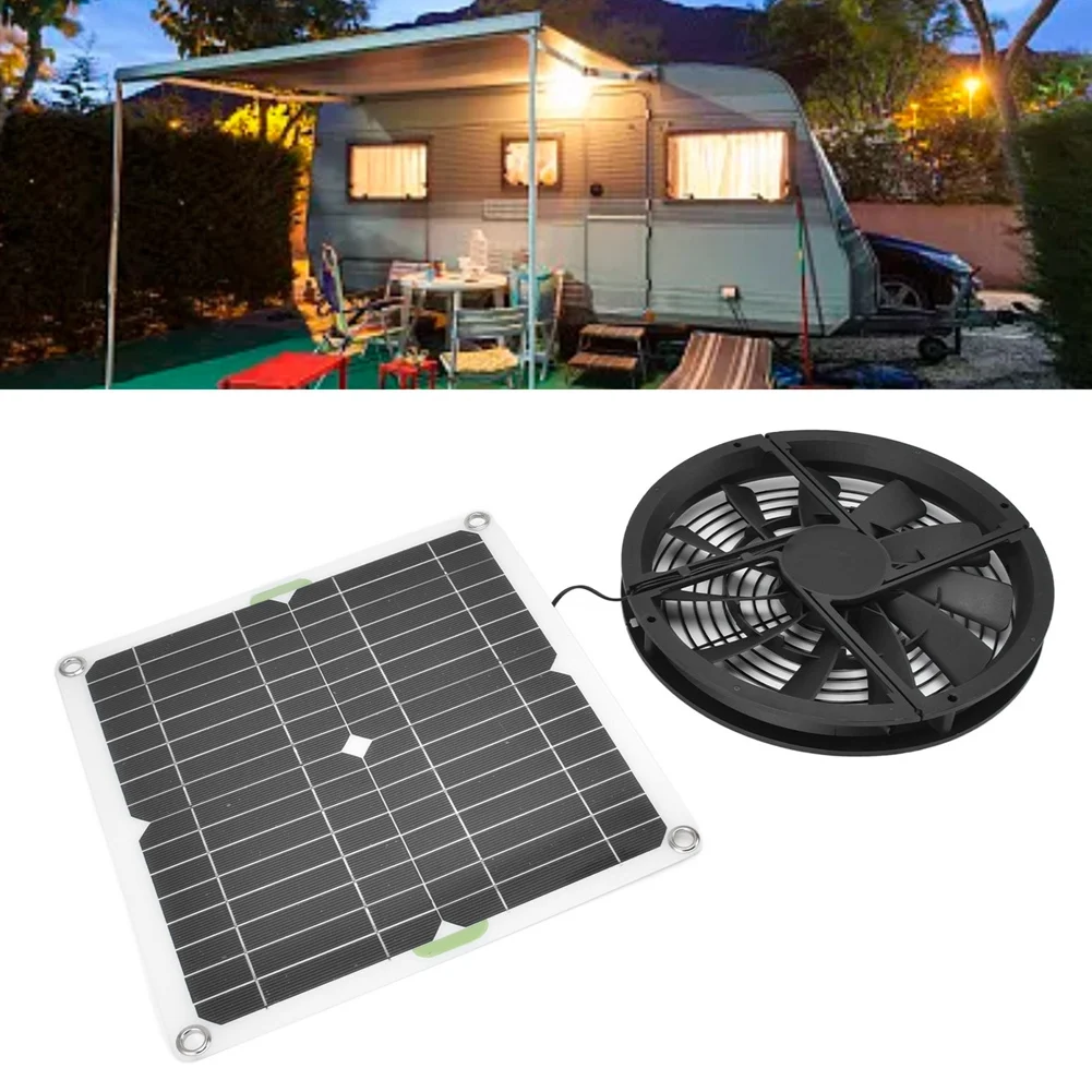 

2026 HOT Solar Panel Fan Kit 10In 100W Waterproof Solar Panel Round Ventilation Case Exhaust Fan For Chicken Coop Greenhouse She