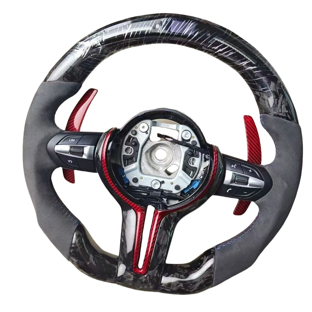 LED Carbon Fiber for Leather 3-Spoke 40mm Grip Sports Style Customizable Steering Wheel for 2/3/5 Series