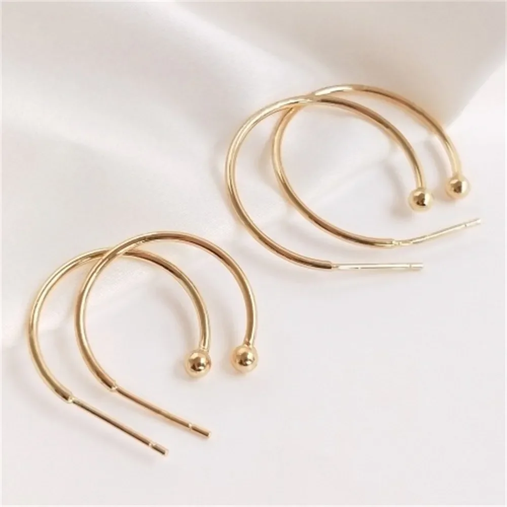 Copper Package 14K Real Gold Semi Round Stud Earrings C-Shaped Earrings Handmade DIY Earrings Accessories Material E016