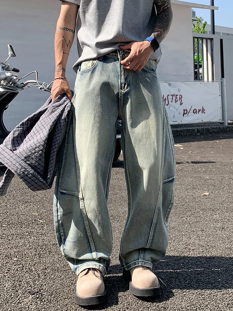 

Oversized Baggy Men's Jeans Nostalgic Splicing Y2K Denim Pants 2025 Autumn New Fashion Wide leg Hip Hop Trousers Streetwear