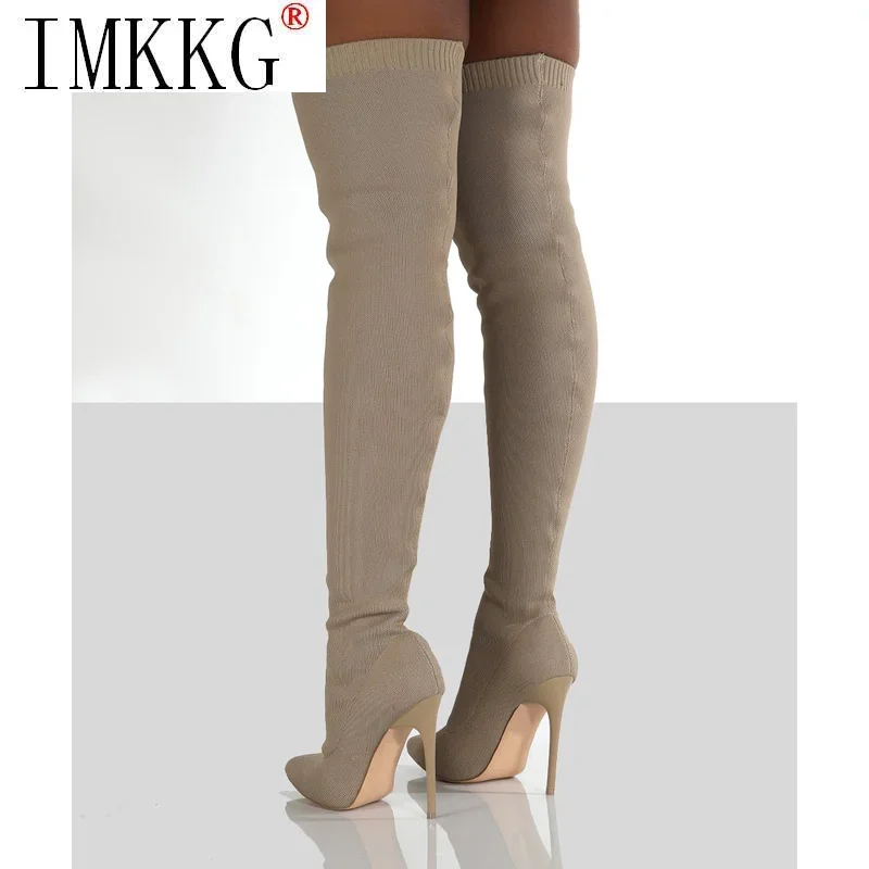 2021 Thigh High Boots Over The Knee Elastic Stretch Boots Women Sexy Knee High Heels Sock Boots New Botas De Mujer Size 36-43