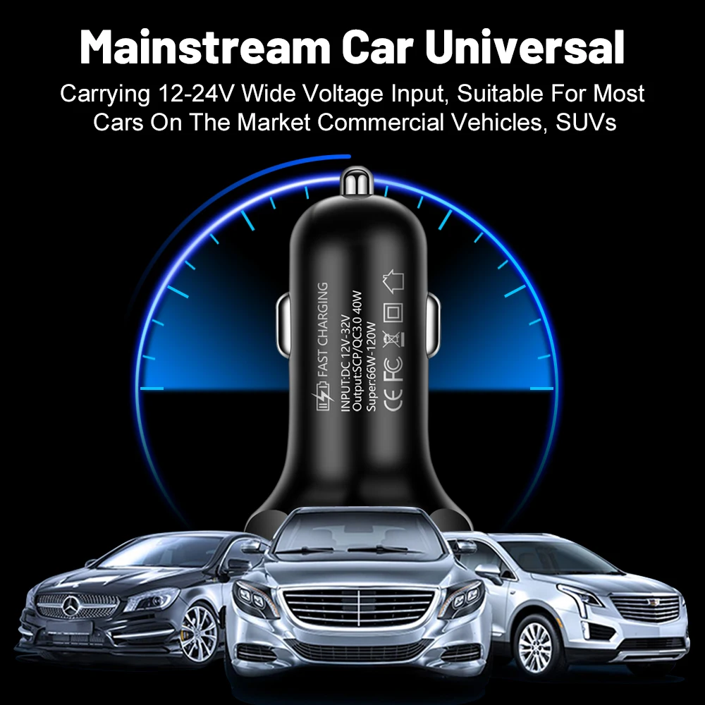4 Ports 66W Car Charger Fast Charging QC3.0 USB Car Phone Charger Adapter in Car For Phone 15 Smart Cell Phone Quick Charger