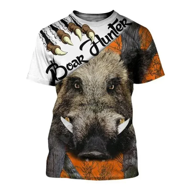 Wild Boar 3D printed T-shirt Men\'s short sleeve o collar Outdoor hunter Animal loose dry Breathable personality clothing