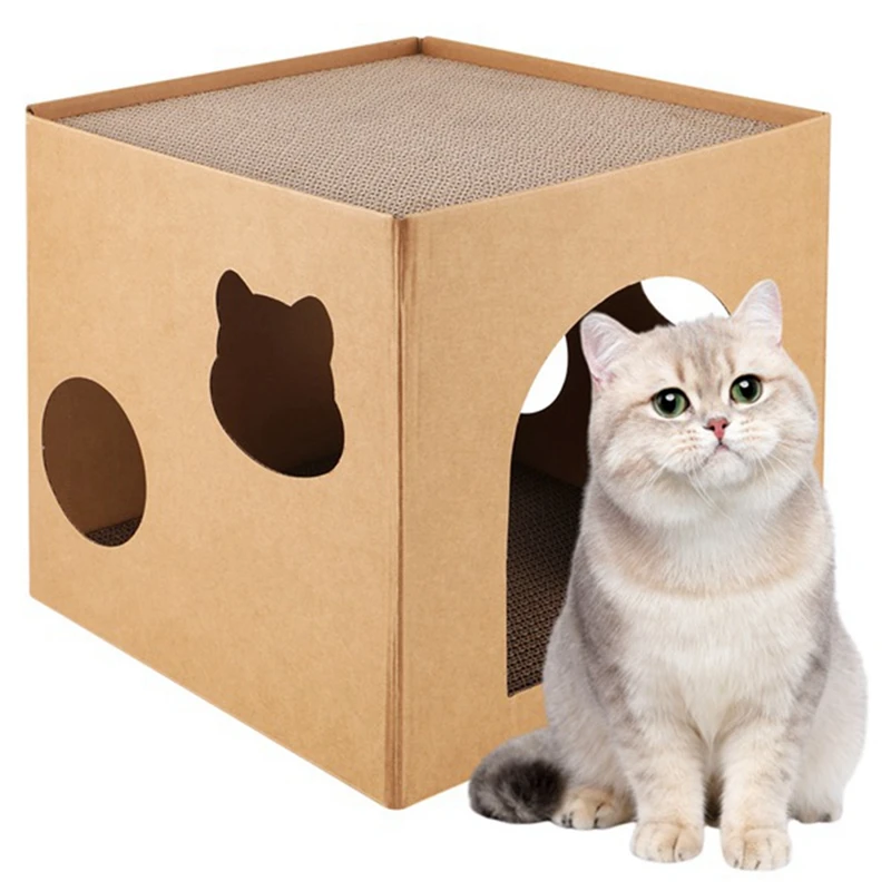 

ABKJ-Cat House Scratcher Box Cat Cardboard House With Scratch Pad For Kitties, Kittens For Cat Birthday