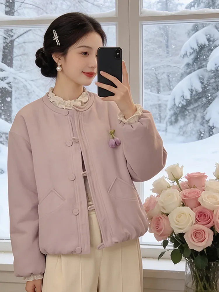 

Новинка: Элегантная зимняя свободная хлопковая куртка с кружевными вставками, круглым вырезом и пуговицами, с длинными рукавами, в стиле оверсайз.