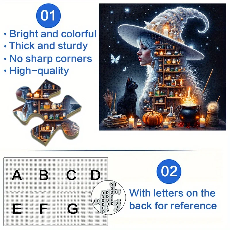 1000피스 대형 마녀 마법 종이 퍼즐 성인 및 가족용 - 내구성 있는 종이 상자로 두뇌를 자극하는, 무서운 홀 테마