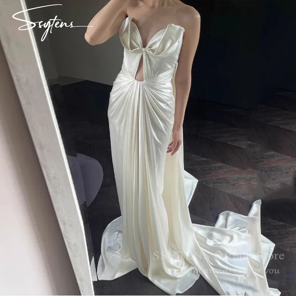 

SSYTENS Silk Wedding Dresses for Women Sweetheart Beach White Dress for Civil Wedding vestidos Customized Minimalist Bride Dress