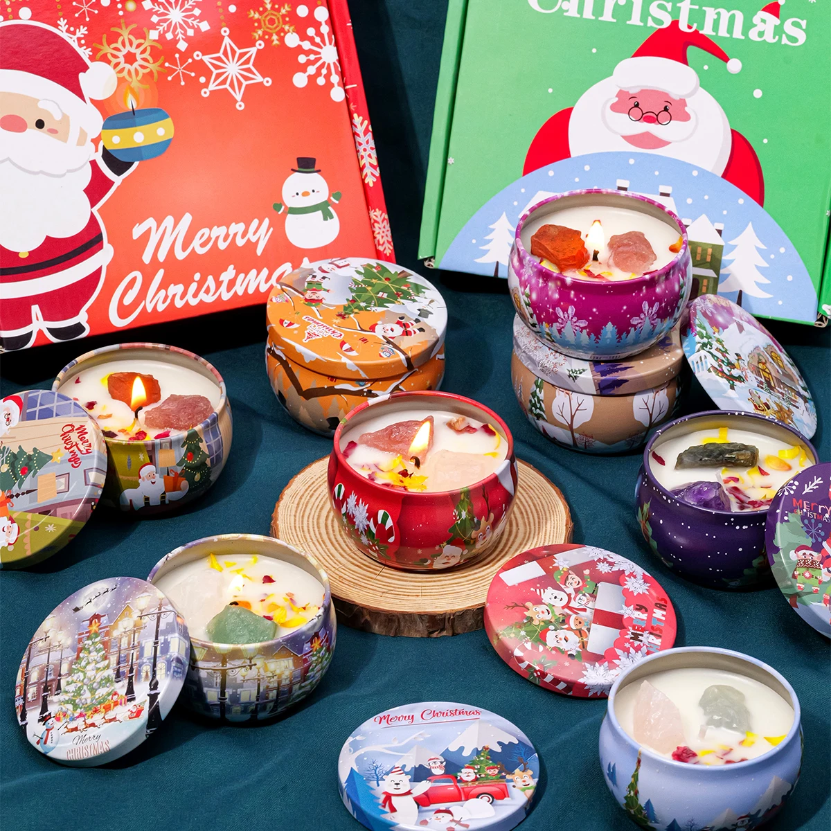 1 Satz natürlicher Kristall-Rohstein, Weihnachtsdose, Duftkerze, Geschenkset, Zuhause, Urlaub, Duft, dekoratives Geschenk