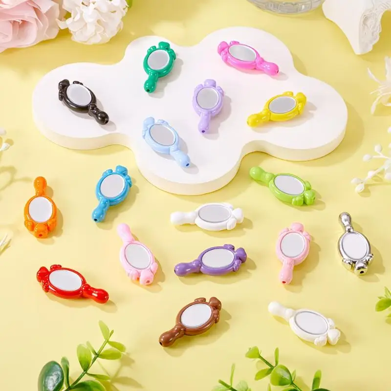 5/10/20pcs Mini Cartoon Handheld Mirrors Straight Hole Beads DIY Jewelry Garment Pendant Accessory Dollhouse Decor