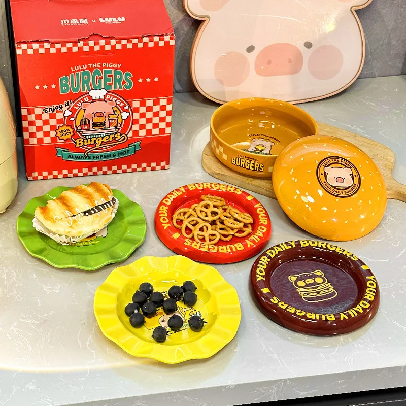 Funny Burger Shaped Ceramic Plate, Cute Dinnerware Set for Home Kitchen & Gift