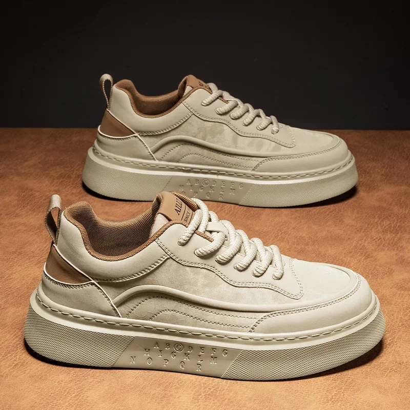 Spring fashion brand sports leather casual board shoes men's soft sole height increasing versatile trend