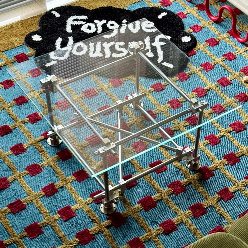 

Medieval solid optical axis tea transparent coffee glass coffee table living room sofa side table modern classic