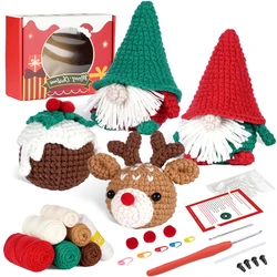 Unfinished Christmas Crochet Hook Kit for DIY Beginners Knitting Material Package with Yarns and Step-by-Step Video Tutorials