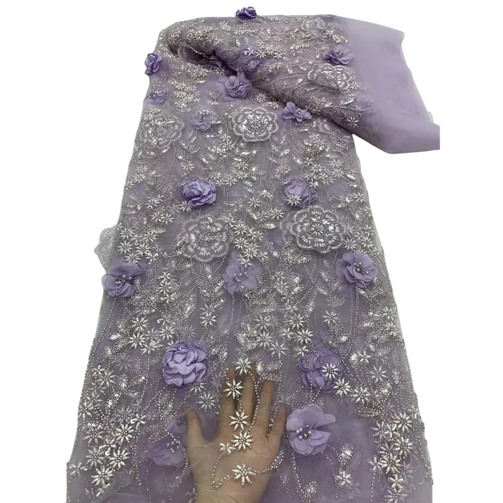 

French Beaded Tulle Lace Fabric L-14068512 High Quality African Lace Fabrics With Sequins For Evening Party Dresses