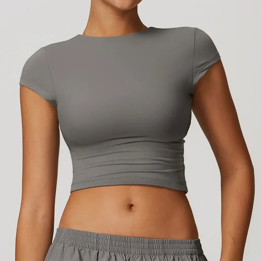 Top de Yoga Sexy para mujer, camisetas deportivas, ropa de Fitness, camiseta de entrenamiento de manga corta para Yoga, Top de gimnasio con realce, ropa activa para correr, Top deportivo