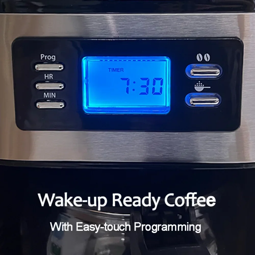 2 In1 Coffee Maker Kitchen Automatic Coffee Machines Drip LED-Display Electric Bean Grinder Keep Warm Home Appliance