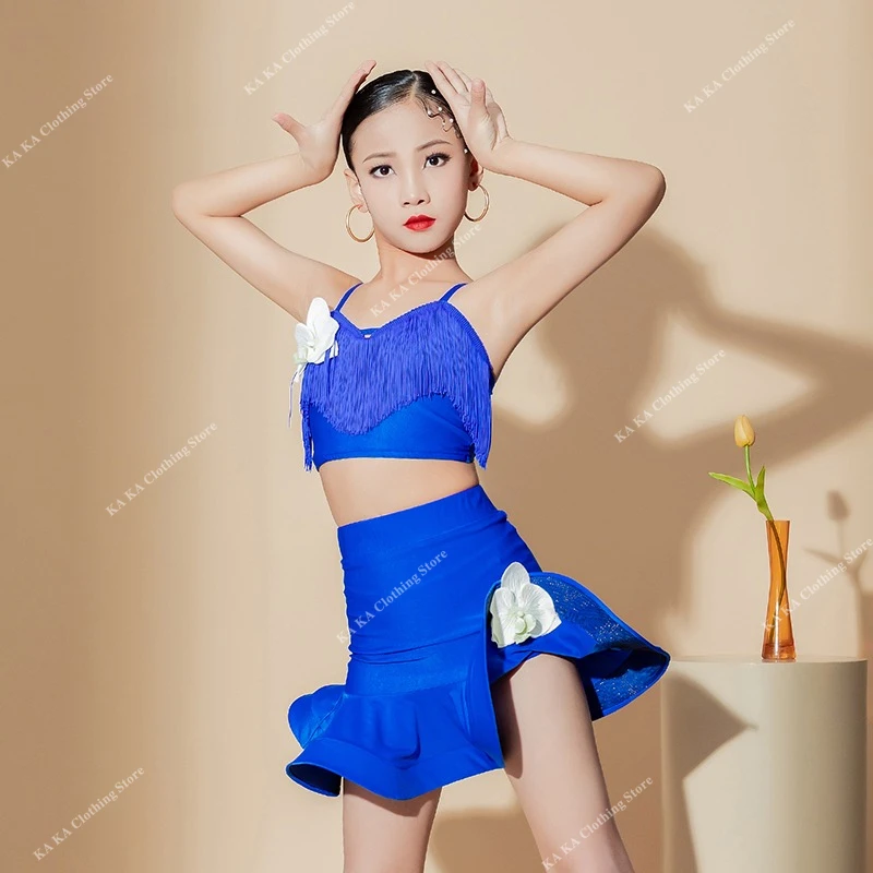 Kids Fringe Rumba Tango Salsa Samba Latin Dance Costumes Tassel Ballroom Latin Dress Girls Children Stage Outfits Costume