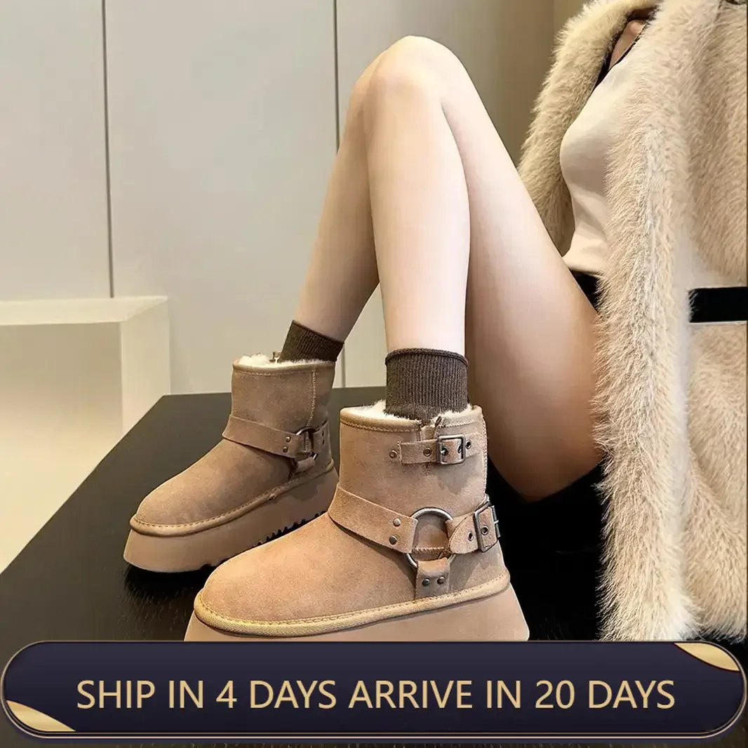 

New Arrival Cute Women's Snow Boots Thickened Real Leather Sheepskin Wool Integrated Boots with Thick Bottom