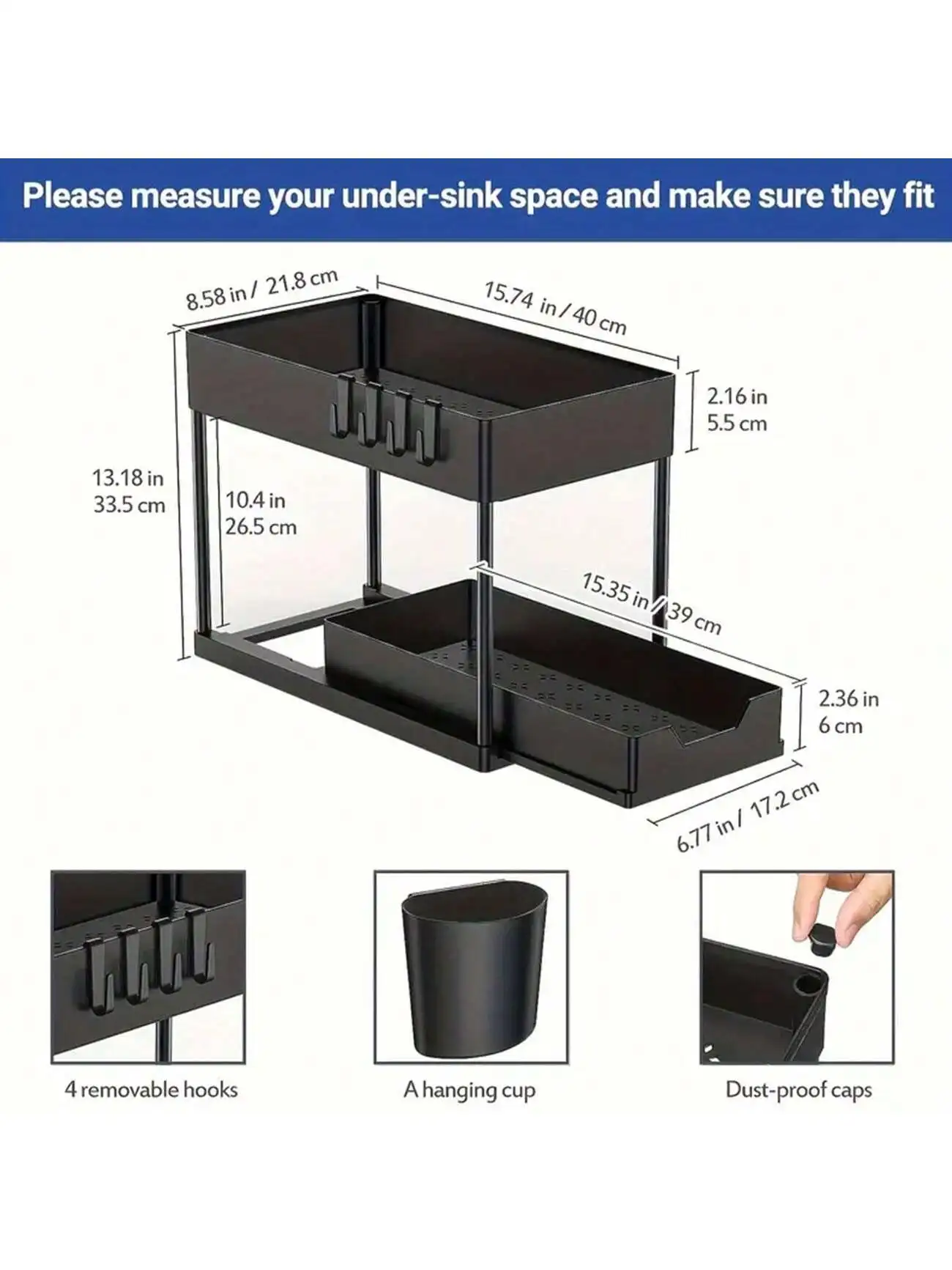 Telescopic Double-Layer Sink/Bathroom/Kitchen  Box, With Chopstick Shelf And Four Hanging