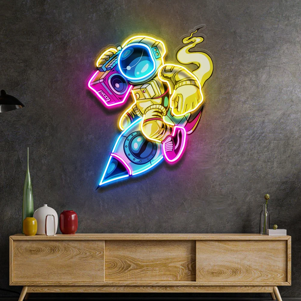 Astronauts Enjoying Space LED Neon Sign Customized Bedroom Gaming Room Wall Decor Neon Lights Personalized Spaceman Neon Signs