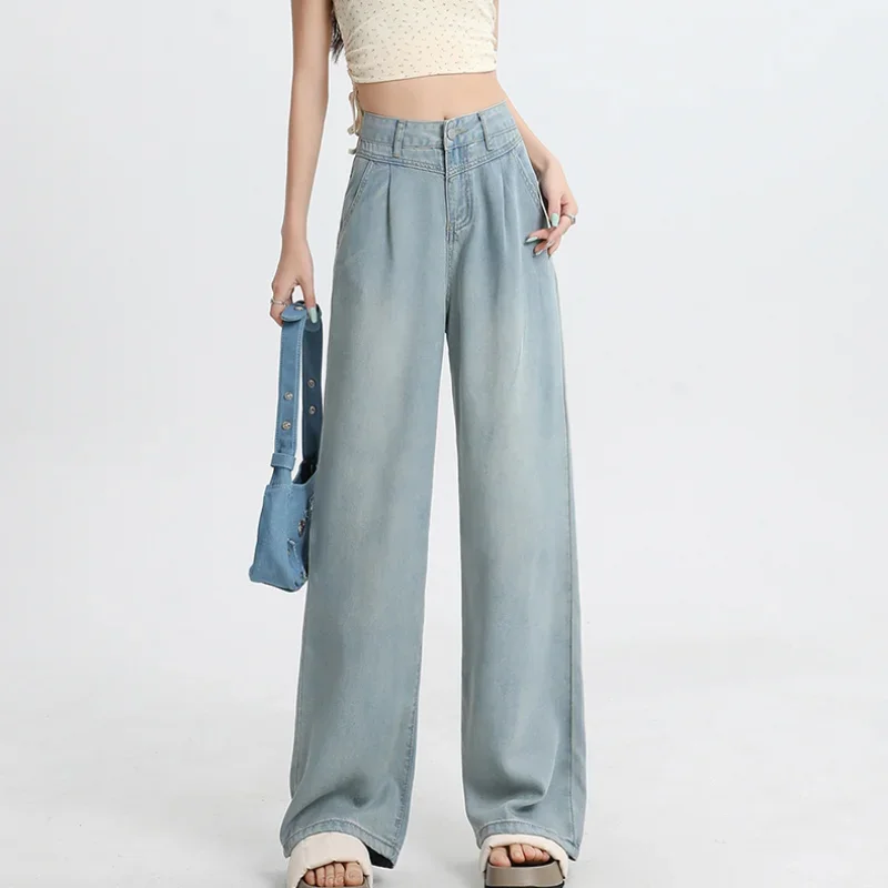 Corea a vita alta moda jeans a gamba larga femminile Y2k vestiti pantaloni larghi ragazza estate pantaloni in denim blu pantaloni a gamba larga per le donne
