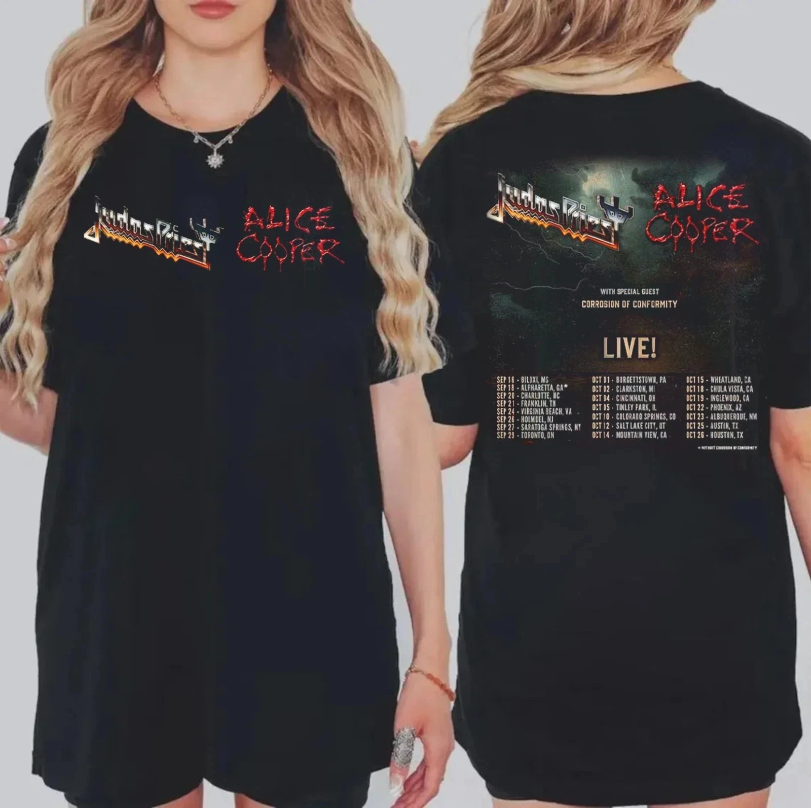 تي شيرت جديد لكاهن يهوذا وأليس كوبر في أمريكا الشمالية 2025 على الوجهين تي شيرت فاخر عالي الجودة لكل من الرجال والنساء Y2k #3