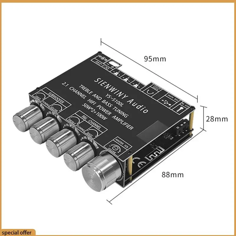 A68Z YS-S100L Bluetooth 5.0 Subwoofer Placa Amplificadora 2.1 Canais Placa Amplificadora de Áudio Módulo Placa Amplificadora de Potência Digital