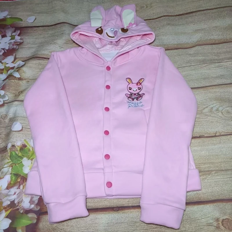 Cappotti con cappuccio con orecchie da coniglio stile Lolita giapponese Kawaii Giacca con bottoni ricamati dolce cartone animato Y2k Top da donna con tasca grunge estetica