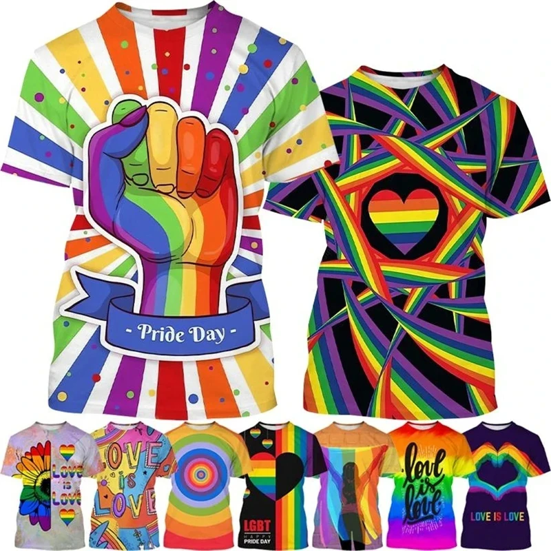 

Футболка ЛГБТ мужская с коротким рукавом, винтажная модная графическая рубашка с 3D-принтом счастливого дня гордости, детской одежды