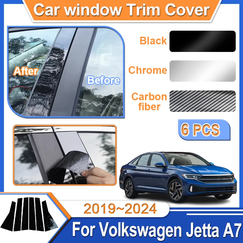 

6 PCS Window Trim Cover For Volkswagen VW Jetta A7 GLI 2019~2024 Mirror Effect Cover Sticker Center B C Pillar Car Accessories