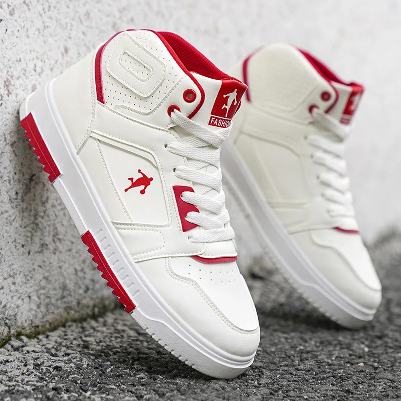 

Мужские кроссовки для скейтборда, легкие дышащие кеды с высоким верхом, на шнуровке, белые, для путешествий, унисекс, размер 47, 48