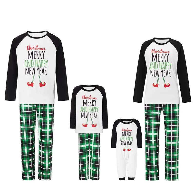 2025 New Christmas Matching Pajamas Letter Print Long Sleeve Shirt and Elastic Plaid Pants Set Loungewear Soft Sleepwear