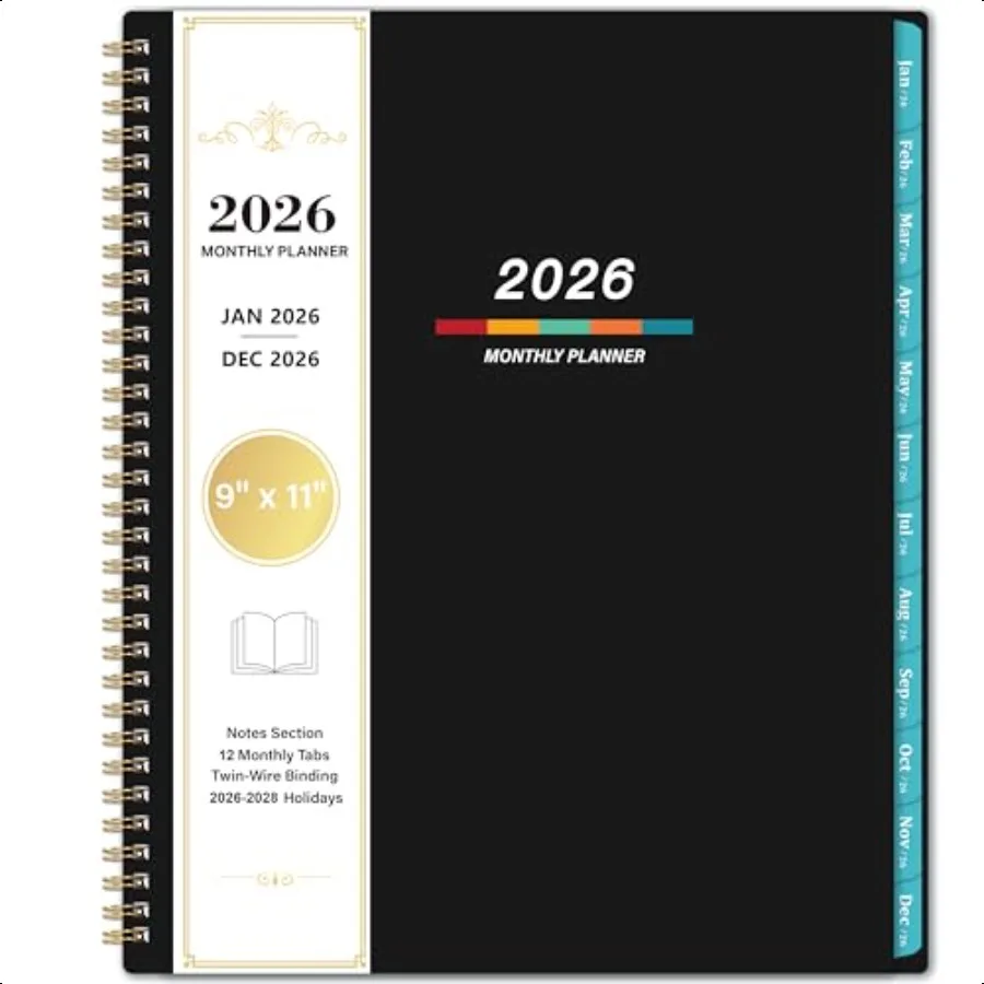 

Ежемесячный планировщик на 2026 год. Ежемесячный планировщик. Календарь на 2026 9 x 11 января 2026 декабрь 2026 Большой двупроводной переплет. Язычки на 12 месяцев. Праздники, два места.