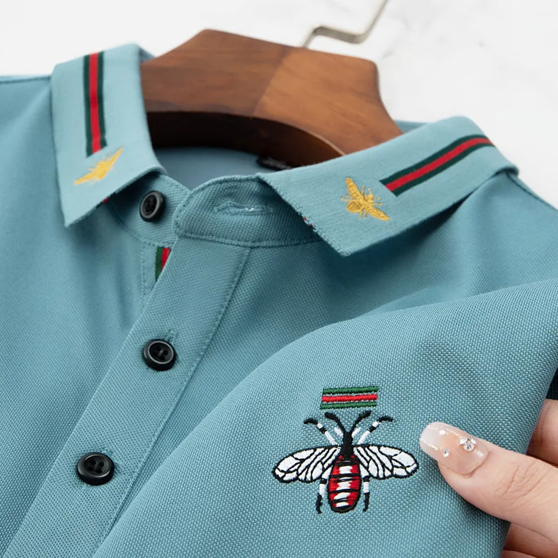 Luxury custom men's short sleeved senior designer Little Bee exquisite embroidery POLO shirt brand cotton breathable T-shirt top image 4
