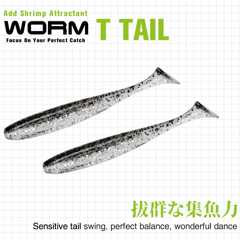 TSURINOYA 65mm 75mm T Staart Wrom Vissen Lokt Zachte Lokken Kunstaas Visgerei Jerkbaits Snoek Bass