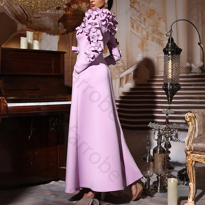 Eleganckie sukienki wieczorowe z długim rękawem, z kwiatami 3D, seksowne sukienki syreny, sukienki celebrytek, wykwintne, wysokiej jakości suknie na studniówkę, szyte na miarę.