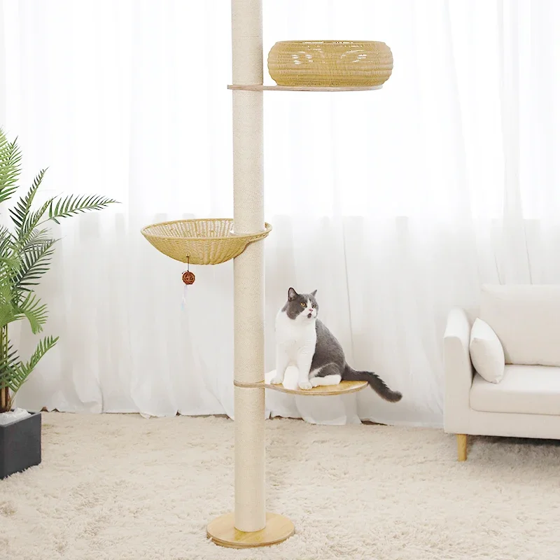 

Cat climbing frame cat tree integrated cylindrical solid wood Tongtian column cat jumping platform