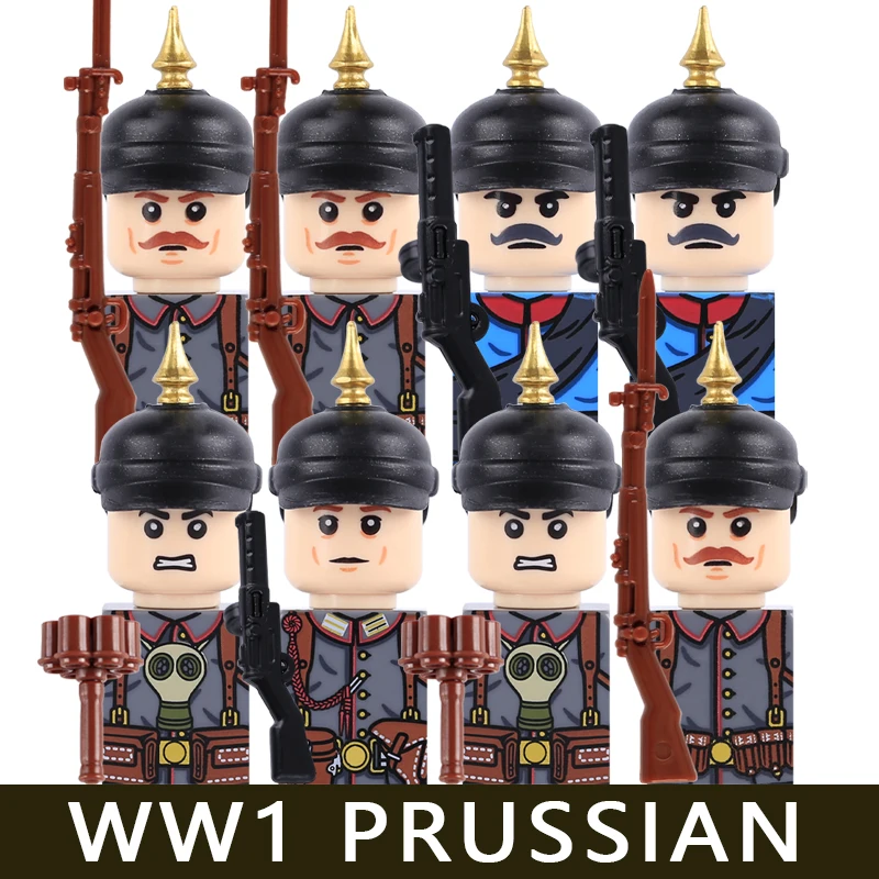 MOC Militärserie WW1 Preußische Britische Soldatenfiguren Bausteine Armee Infanterie Krieger Rucksack Zubehör Bausteine Spielzeug