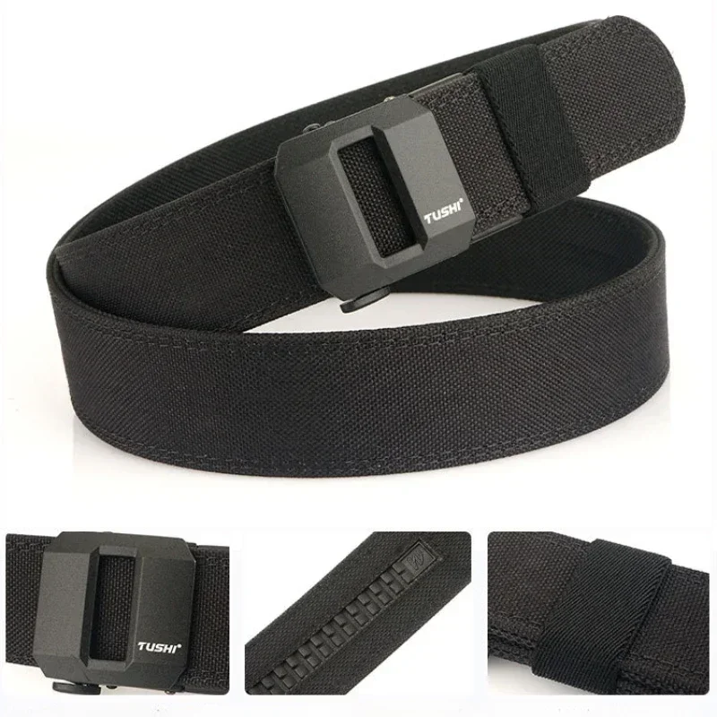 Double Layer Thickened Tactical Belt for Men's Military Enthusiasts Outdoor Nylon Belt 3.8cm Upgraded Automatic Buckle Gun Belt