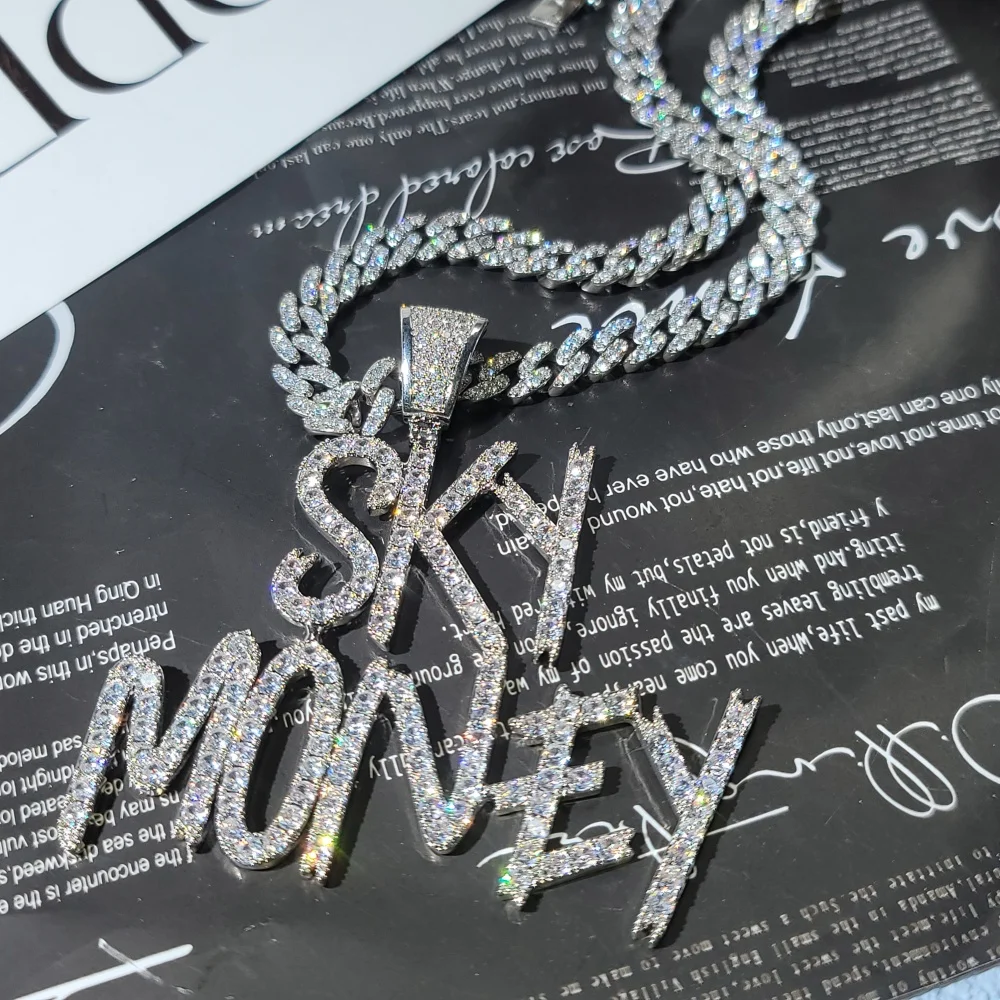 

Customized Name Necklace Cubic Zirconia Letters with 9mm Cuban Chain Hip Hop Pendant For Men Women Hip Hop Jewelry