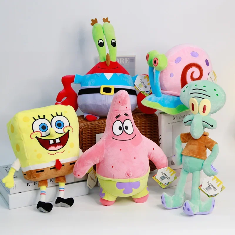 Echte Anime Spongebob Schwammkopf Patrick Star Thaddäus Eugene H. Krabs Gary Kawaii Cartoon Gefüllte Plüschtiere Geburtstagsgeschenk