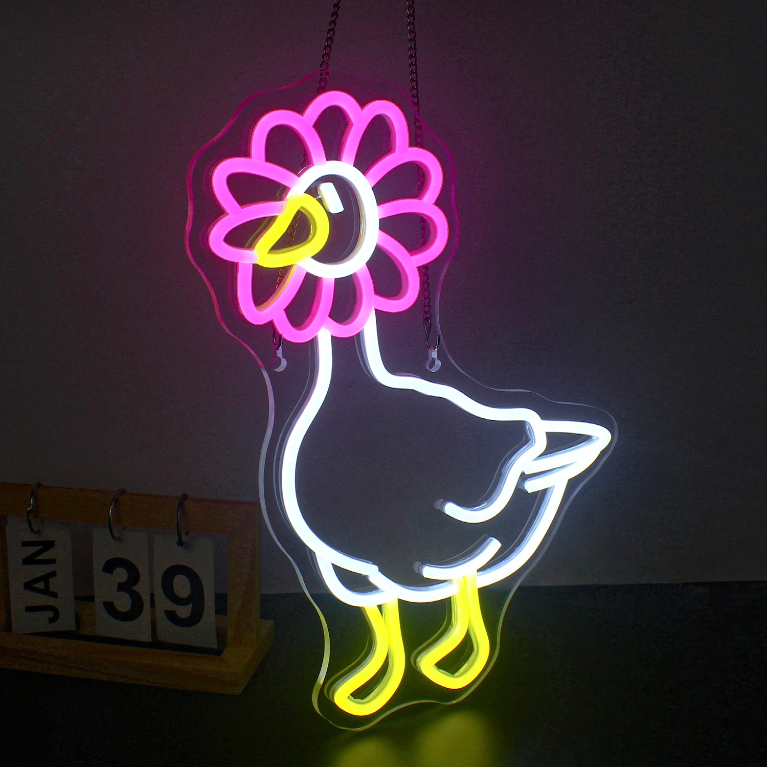 Applique Murale LED en Néon Rose et Blanc avec Motif de Fleur et Canard, Décoration Esthétique pour Chambre à Coucher, Maison, Bars, ix, Cadeau pour Fille et Garçon