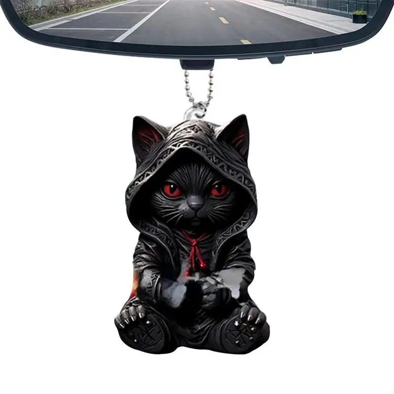 

Cute Black Cat Car Pendant Car Mirror Hang Ornaments Faceless Man On A Swing Suspension Pendant Accessories Applicable To Car