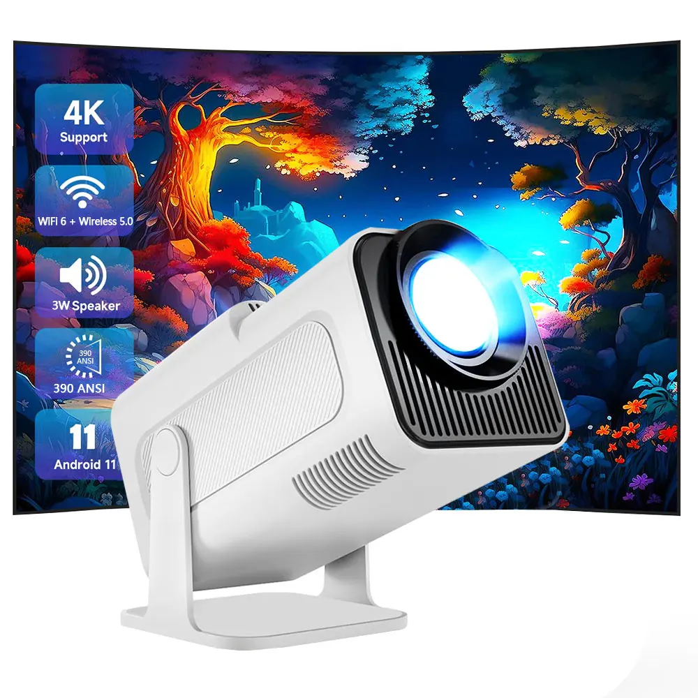 

Portable Native 1080P Projector 390ANSI 4K Supports Android 11 180° Rotatable Dual Wifi6 Wireless 5.0 For Office And Home Use