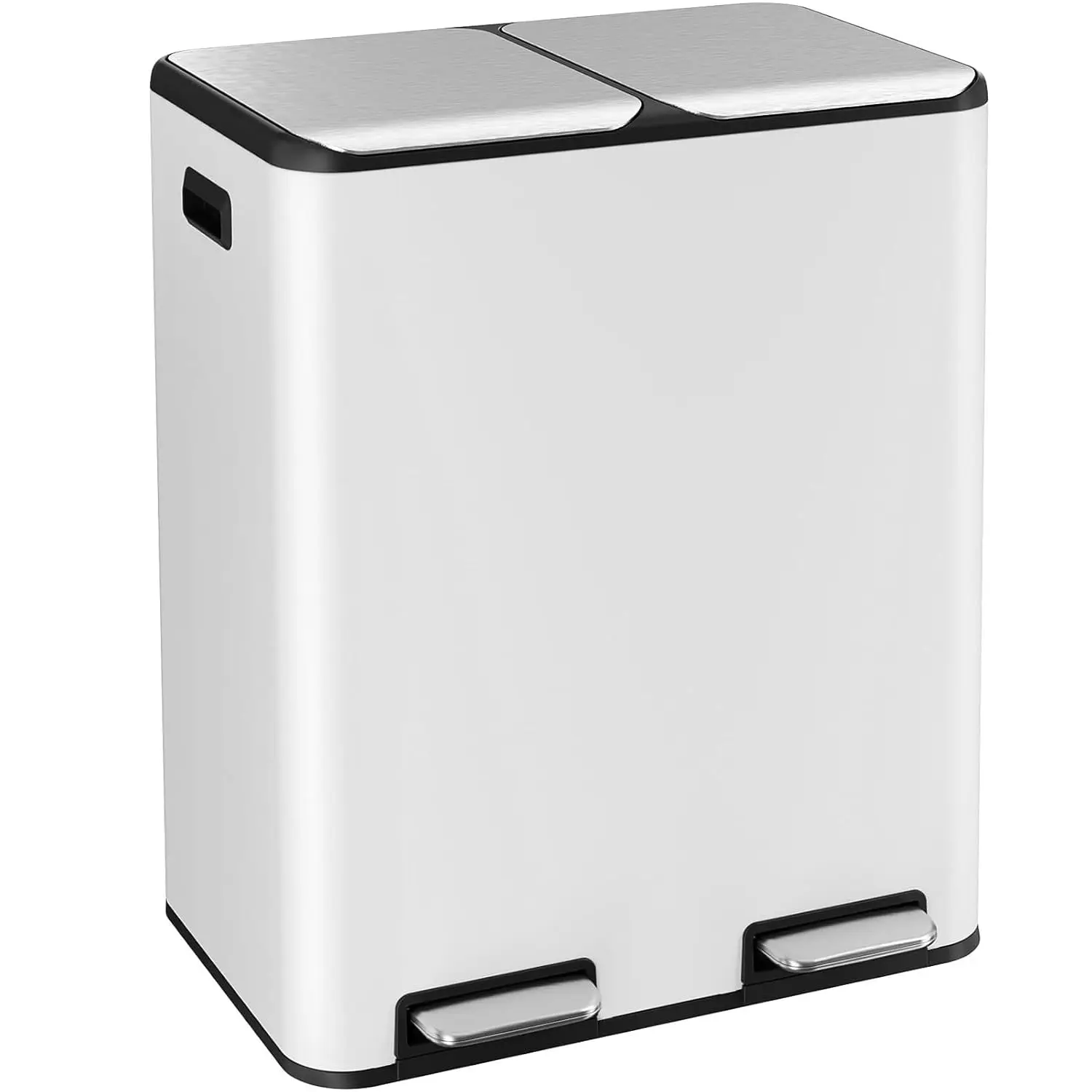 

Dual Compartment Stainless Steel Trash Can with Odor Control, Soft-Close Lid, and Step Pedal