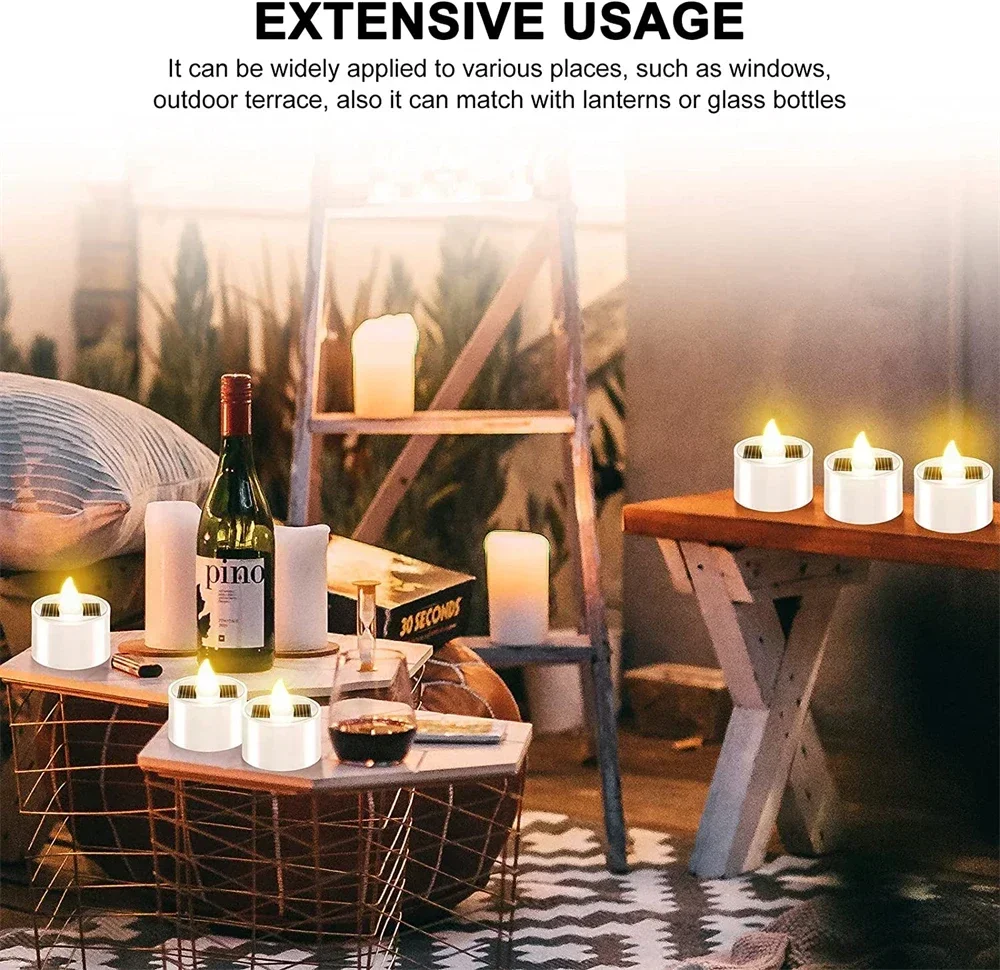 10pcs Solar Tea Light Led Candles Flameless Outdoor Waterproof Solar Tea Lights Rechargeable Candles for Party Garden Home Decor