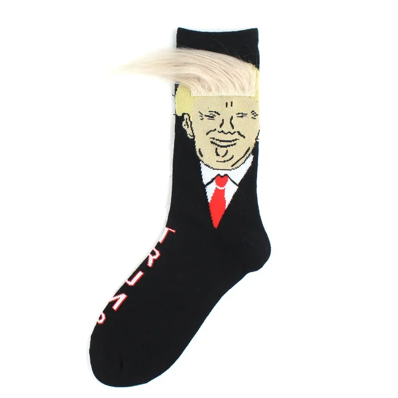 2024 President Donald Trump Spoof Funny Socks Men Women Character Abstract 3D Fake Hair Trump Crew Sokken Homme Dropship