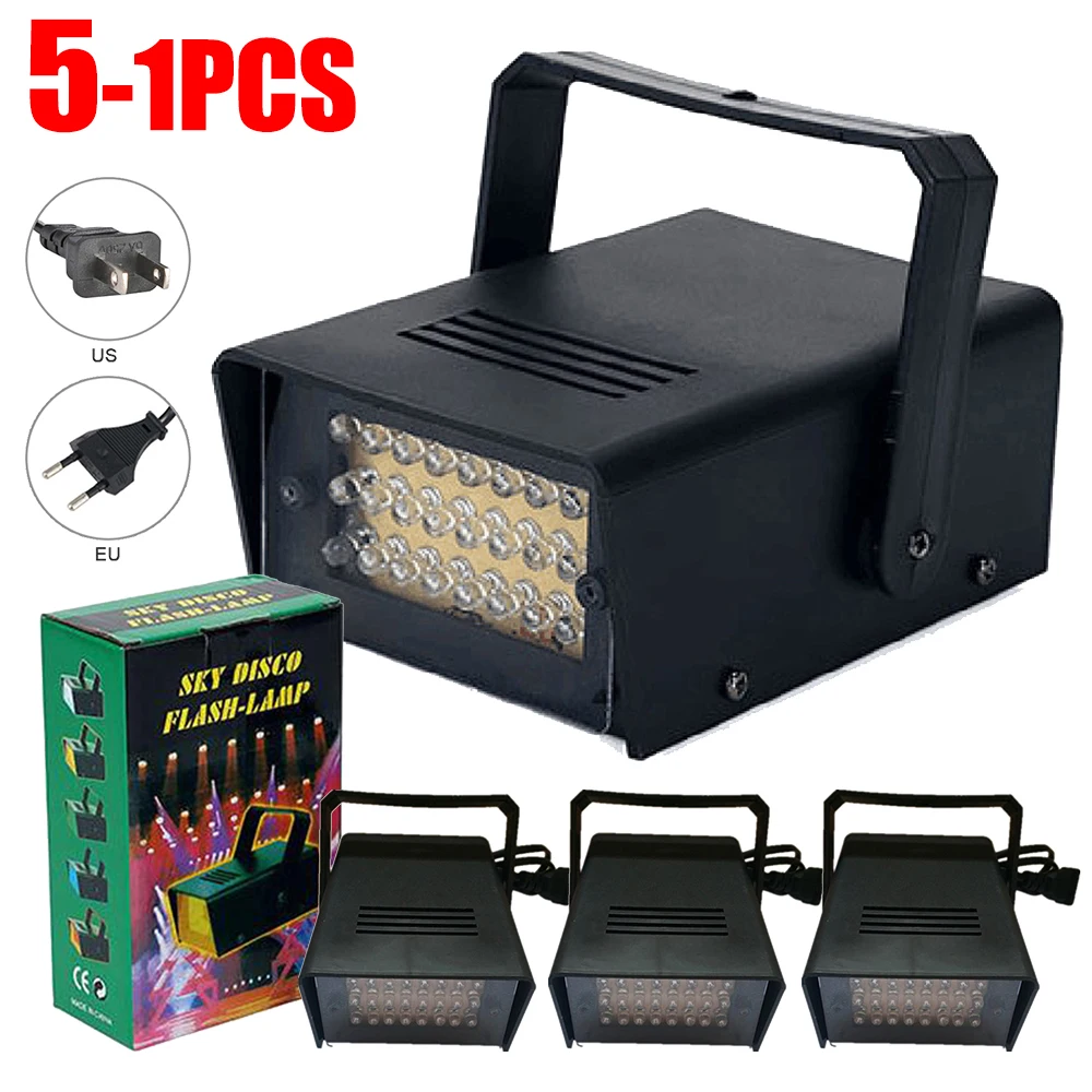 1-5PCS LED White Adjustable Speed DJ Disco Flash Stage Strobe Lights Remote Control Stage Flash Lighting Strobe Lights Gift