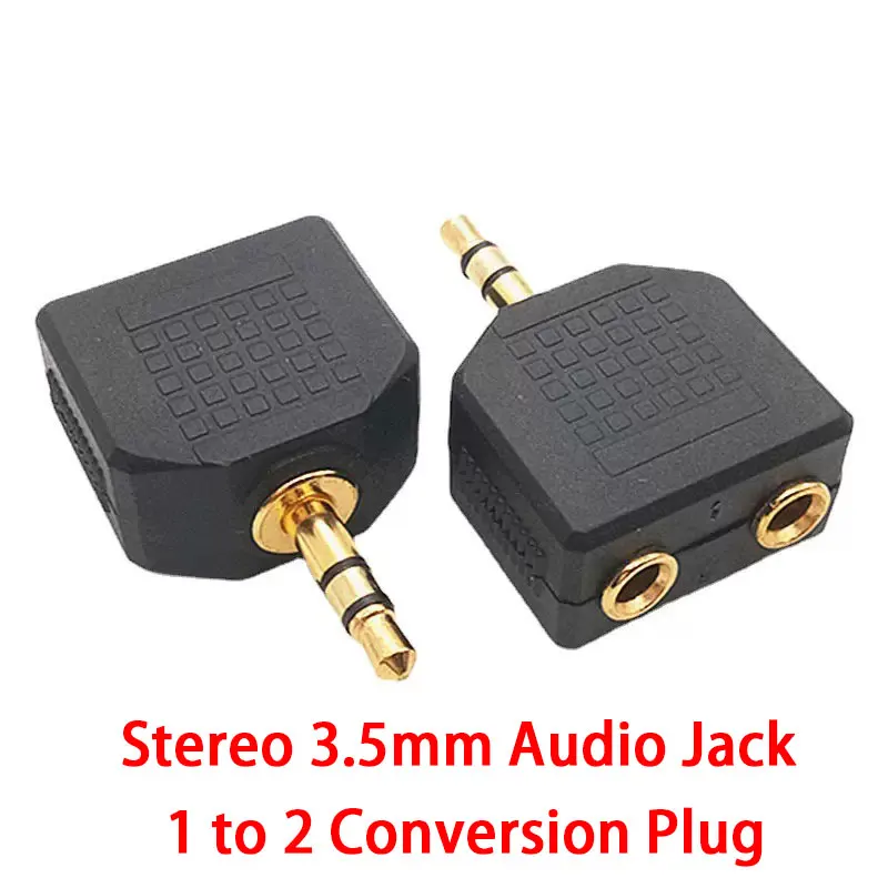 

2PCS Stereo 3.5mm Audio Jack 1 to 2 Conversion Plug Male to Double 3.5mm Female Headphone Adapter Y Splitter Adapter Plug